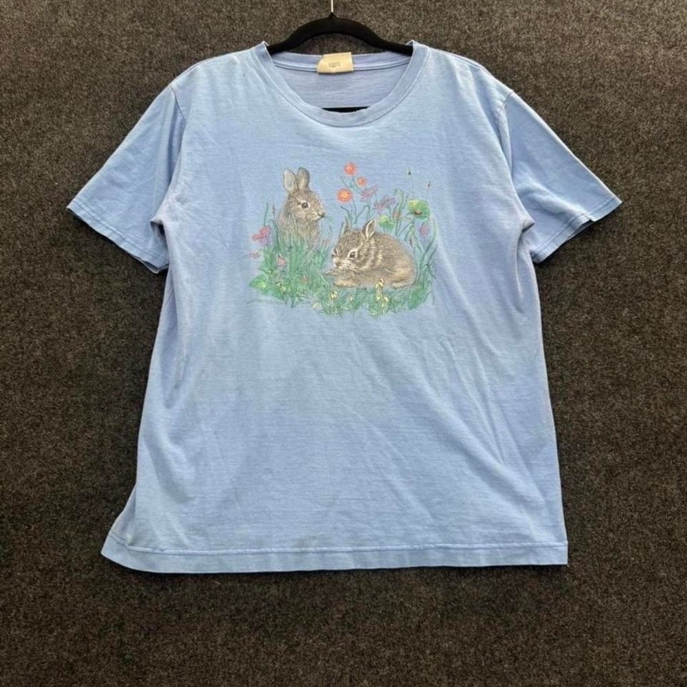 Northern Reflections Bunny Meadow Graphic Tee Womens XL Vintage Nature